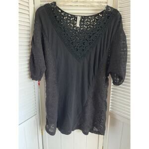 Mario Reno Women's Black Lace Sleeves SUPER Cute Linen/Cotton Blouse Size M
